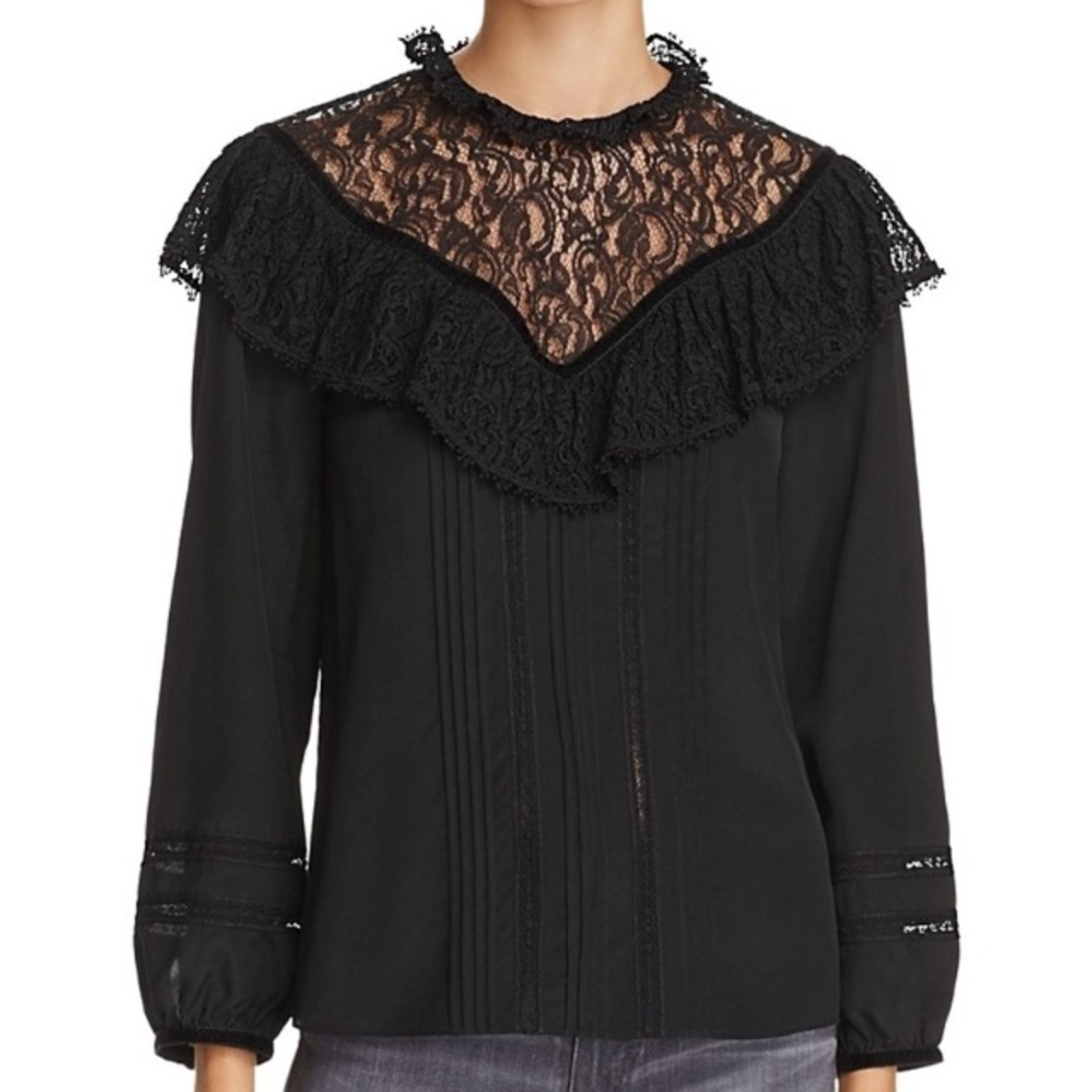 Rebecca Taylor black silk top with lace